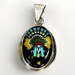Gertie Ganadonegro Navajo Kachina Multi-Stone Inlay Sterling Silver Pendant GG